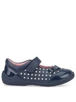 Start-rite Girls Twizzle Bow Shoe - Navy Polka Dot, Size 3 Younger