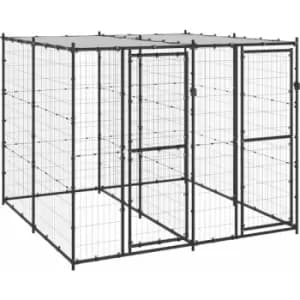 Vidaxl - Outdoor Dog Kennel Steel with Roof 4.84 m² Black