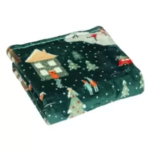 Furn. Winter Pines Throw Fleece Polyester Pine