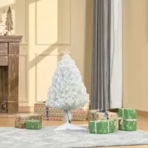 Christmas Time 2.5FT Prelit Artificial Tabletop Christmas Tree with Fibre Optics Holiday Home Xmas Decoration for Table and Desk, White