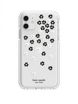 Kate Spade New York New York Defensive Hardshell Case For iPhone 11 - Scattered Flowers Black/White/Gold Gems/Clear/White Bumper