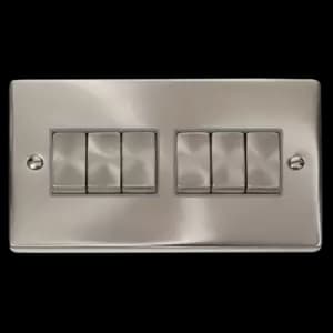 Click Scolmore Deco Ingot 6 Gang 10AX 2 Way Plate Switch - VPSC416GY