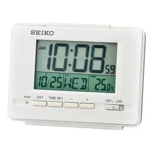Seiko LCD Alarm Clock with Calendar and Thermometer - White