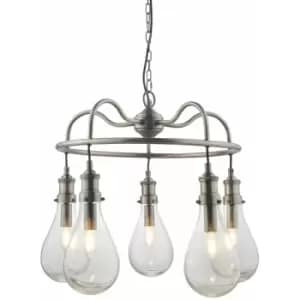 Ceiling Pendant Light - Antique Nickel Plate & Clear Glass - 5 x 6W LED E14