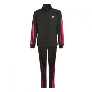 adidas Team Polyester Regular 3-Stripes Tracksuit Kids - Black / Team Real Magenta