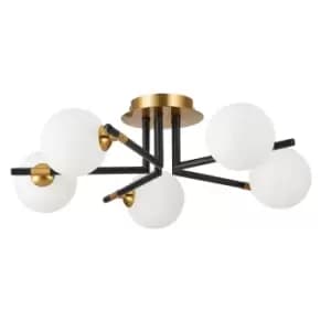 Contemporary Multi Arm Semi Flush Ceiling 5 Light Matt Black, Glass