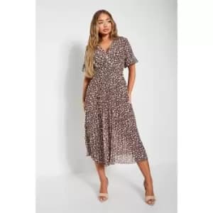 I Saw It First Ditsy Woven Floral Pleated Midi Dress - Brown