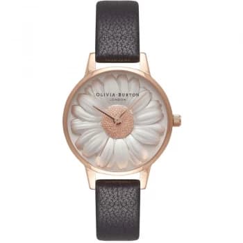 3D Daisy Silver Rose Gold & Black Watch