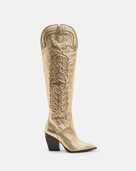 AllSaints Roxanne Knee High Metallic Leather Boots