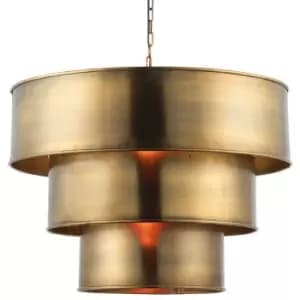 Hanging Ceiling Pendant Light AGED BRASS 3 Ring Metal Shade Lamp Bulb Holder