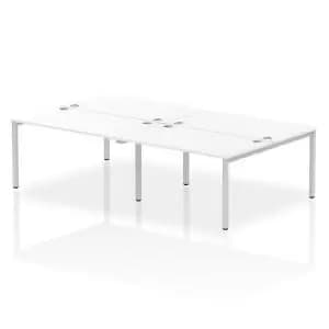 Impulse Bench B2B 4 Person 1400 Silver Frame Office Bench Desk White