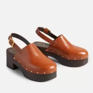 Ted Baker Womens Marjay Leather Heeled Clogs - Dark Tan - UK 3