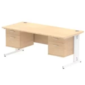 Impulse 1800 Rectangle White Cable Managed Leg Desk MAPLE 2 x 2 Drawer Fixed Ped