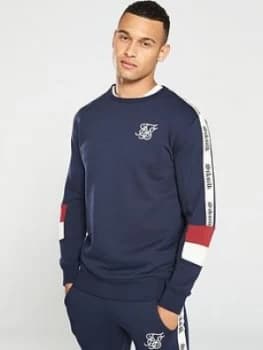 SikSilk Retro Panel Crew Neck Sweatshirt - Navy