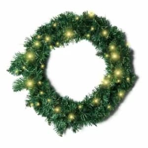 Pre Lit Artificial Christmas Wreath 55cm