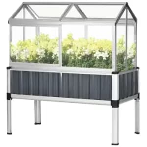 Outsunny Steel Raised Beds for Garden with Mini Greenhouse and Openable Windows
