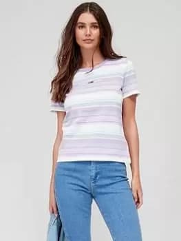 Tommy Jeans Linear Logo Stripe Sustainable Tee - Lilac, Lilac Size XS Women
