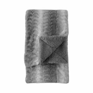 Crossland Grove Stripe Faux Fur Throw Grey 1400x1800mm