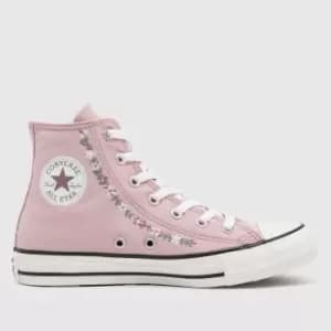 Converse Pale Pink All Star Hi Embroidered Floral Girls Youth Trainers