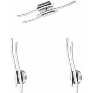 Ceiling Spot Light & 2x Matching Wall Lights Modern Chrome LED Strip Lamp Set