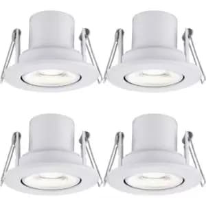 4 PACK Recessed Tiltable Ceiling Downlight - 8.5W Cool White LED - Matt White