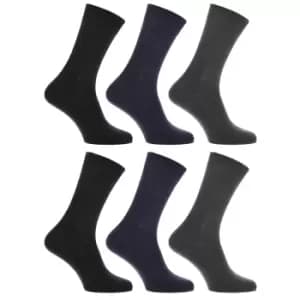 Mens 100% Cotton Plain Work/Casual Socks (Pack Of 6) (UK Shoe 6-11, EUR 39-45) (Black/Navy/Grey)