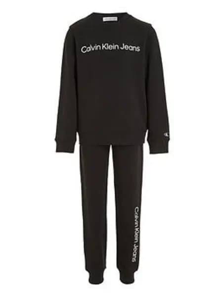 Boys, Calvin Klein Jeans Kids Institute Logo Long Sleeve Top and Jog Set - Black Size Age: 10 Years