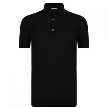 JOHN SMEDLEY Roth Waffle Knitted Polo Shirt - Black