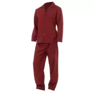 Mens Plain Long Sleeve Shirt & Trouser Bottoms Nightwear Pyjama Set (L Chest: 46-49inch ; Waist 30-33inch) (Red)