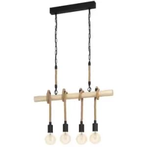 Youngstown 4 Lamp Straight Bar Pendant Ceiling Light Black, Brown - Eglo