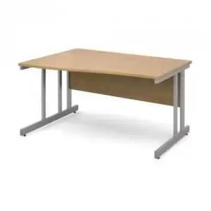 Momento left hand wave desk 1400mm - silver cantilever frame and oak