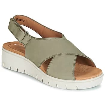 Clarks Un Karely Sun Low Leather Wedge Sandal - Sage , Sage, Size 7, Women