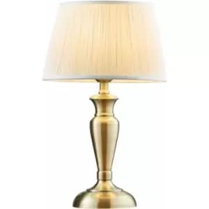 Table Lamp Antique Brass & Vintage White Silk 60W E27 Bedside Light e10539