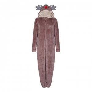 Yumi Brown Reindeer Hood Onesie - BROWN