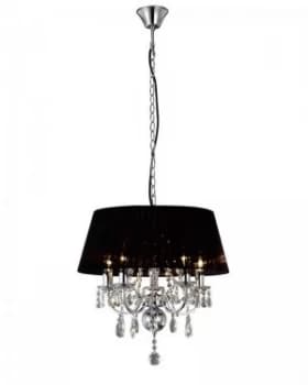 Ceiling Pendant with Black Shade 5 Light Polished Chrome, Crystal