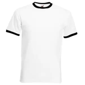 Fruit Of The Loom Mens Ringer Short Sleeve T-Shirt (3XL) (White/Black)