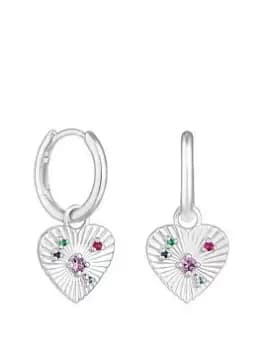 Simply Silver Sterling Silver 925 Heart Charm Huggie Hoop Earrings