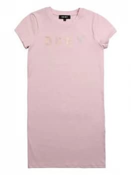 DKNY Girls Short Sleeve Logo T-Shirt Dress - Pink, Size 14 Years, Women