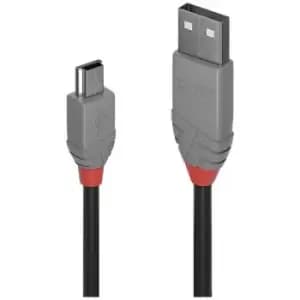 LINDY USB cable USB 2.0 USB-A plug, USB-Mini-B plug 2m Black, Grey 36723