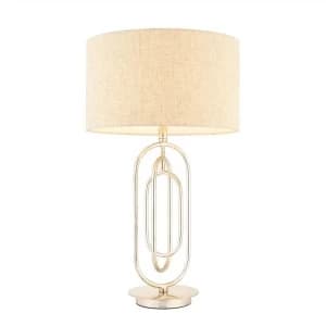 1 Light Table Lamp Antique Silver Leaf, Natural Linen Mix, E27