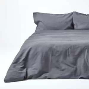 Dark Grey Linen Duvet Cover Set, Double - Grey - Grey - Homescapes