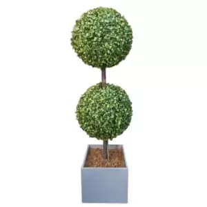 Silver & Stone Artificial Double Buxus Boxwood Ball Tree In Wooden Effect Grey Planter TJ Hughes