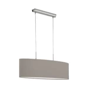 Pendant Light Colour Satin Nickel Steel Shade Taupe Fabric Bulb E27 2x60W