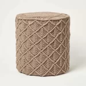 Homescapes - Delilah Brown Macrame Pouffe, 42cm Tall - Brown