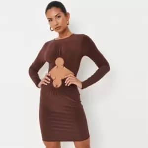Missguided Ring Detail Ls Dress - Brown