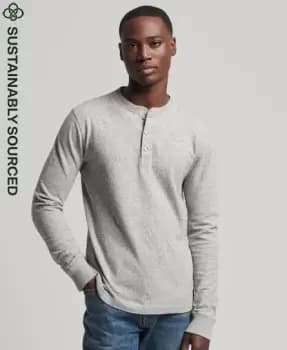 Superdry Mens Organic Cotton Long Sleeve Henley Top Grey / Athletic Grey Marl - Size: L
