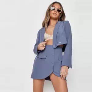 Missguided Tailored Button Front Mini Skirt - Blue