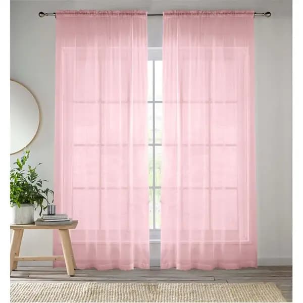 Tyrone Textiles 2 Plain Sheer Voile Panels with Rod Pocket (Pair) - Pink 54x90in