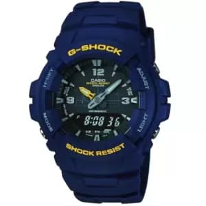 Mens Casio 'G-Shock Antimagnetic' Blue and Black Stainless Steel and Resin Quartz Chronograph Watch