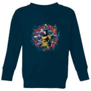 Aquaman Circular Portrait Kids Sweatshirt - Navy - 11-12 Years